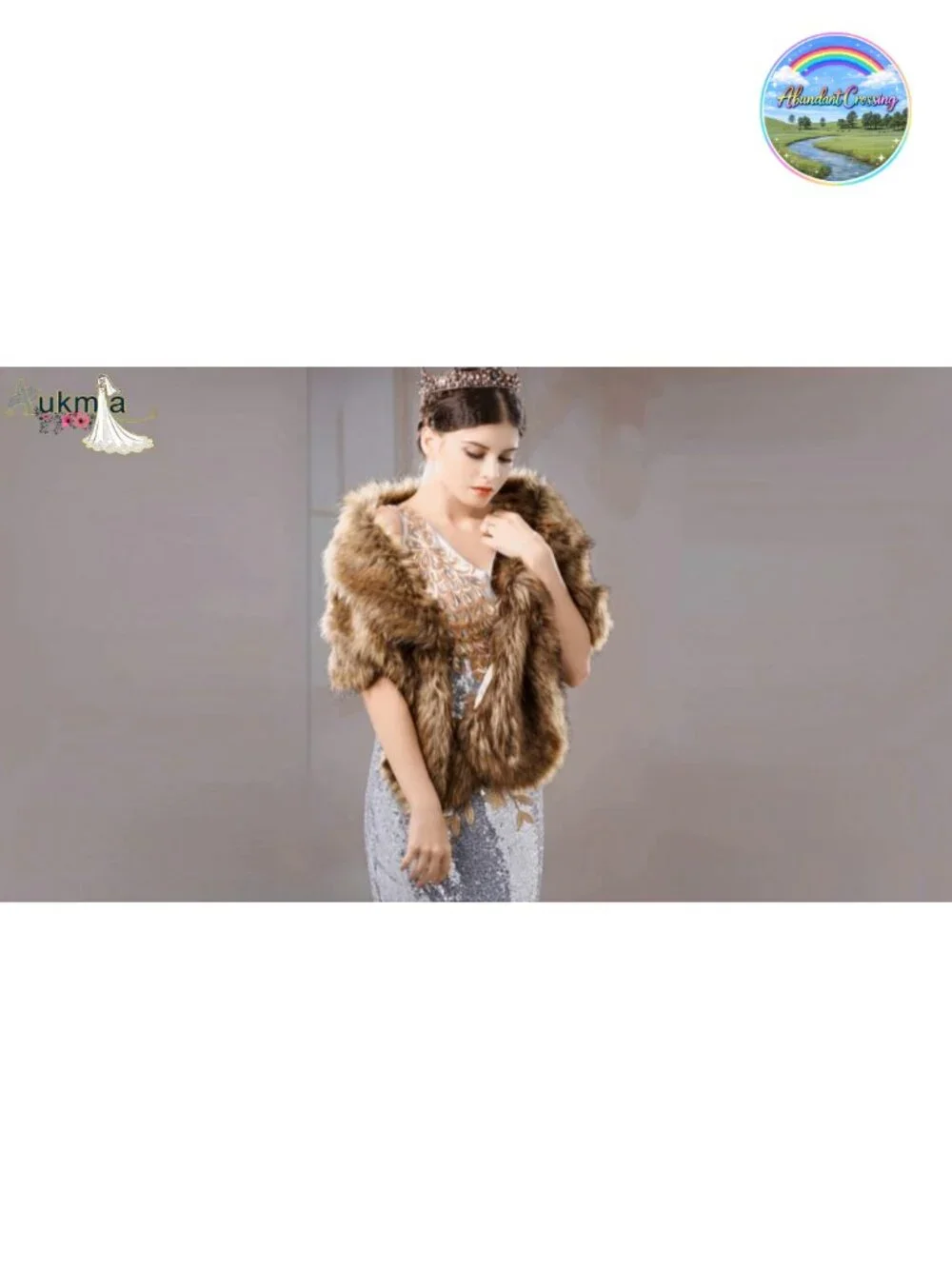 Faux Fur Wedding Shawl with Rhinestone Brooch Bridal Wrap Stole